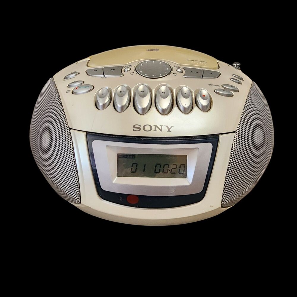 Sony CFD-E75 Portable Boombox CD Radio Cassette Silver Cd Player Tested/Works